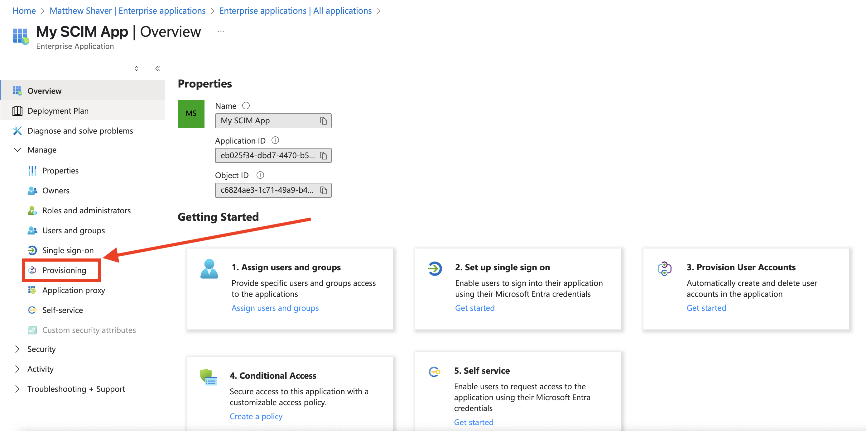 The Provisioning option on the sidebar.